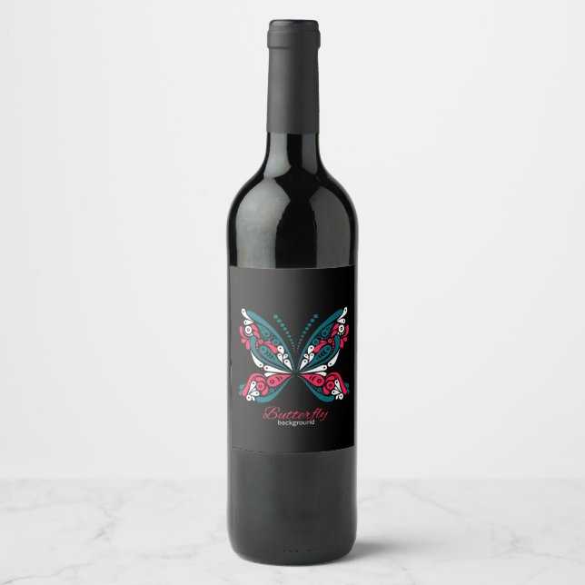Vector background with beautiful butterfly. tattoo wine label (Front)