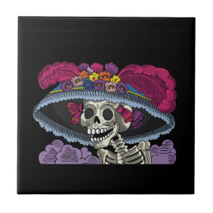 Vector catrina skull mexican tile