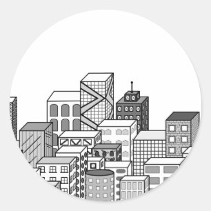 Vector Cityscape (Black & White) Classic Round Sticker