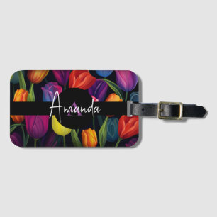 Vector Colourful Leaf Script Monogram Tulip Patter Luggage Tag