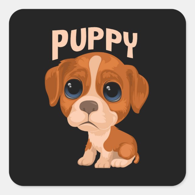 Vector cute funny puppy dog square sticker (Front)