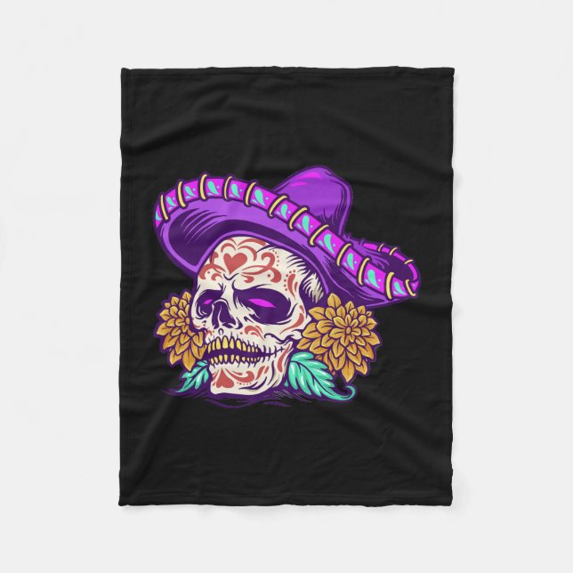Vector dia de muertos mexican sugar skull fleece blanket (Front)