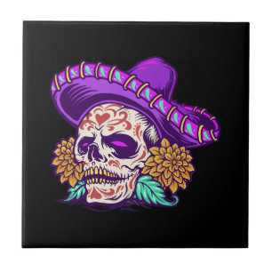 Vector dia de muertos mexican sugar skull tile