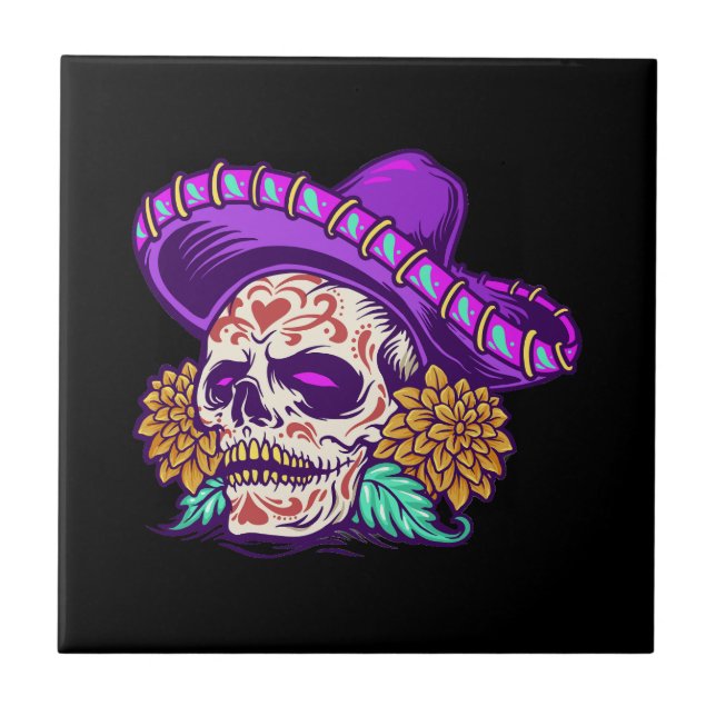 Vector dia de muertos mexican sugar skull tile (Front)