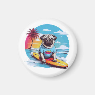 Vector dog surfing in the waves magnet