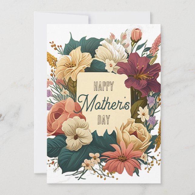 Vector Floral Bouquet Mother's Day Custom Message Holiday Card (Front)