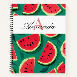 Vector Green Stunning Watermelon Pattern Monogram Notebook