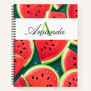 Vector Green Watermelon Seamless Pattern Monogram Notebook