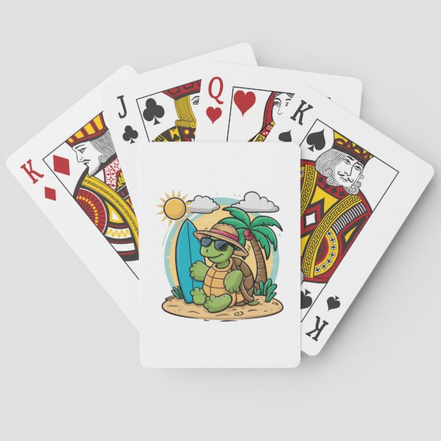 Vector illustration of a green sea turtle wearing playing cards (Back)