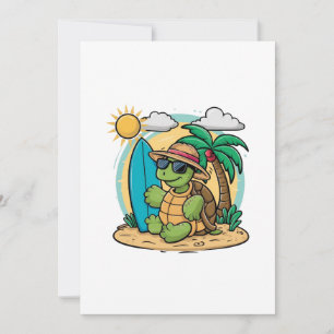 Vector illustration of a green sea turtle wearing thank you card