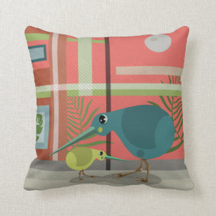 Vector Kiwi Bird Family Cushion