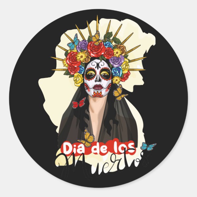 Vector mexican sugar skull. colourful image vector classic round sticker (Front)