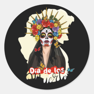 Vector mexican sugar skull. colourful image vector classic round sticker
