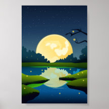 Vector Moonlight Night Time Landscape Background