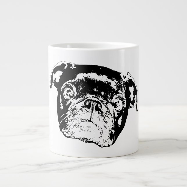 Vector Morning Pug Large Coffee Mug (Front)