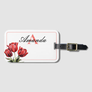 Vector Pink and White Monogramed Tulip Luggage Tag