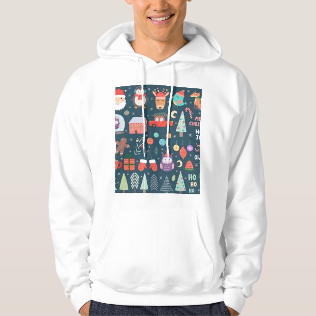 vector set cute christmas elements santa penguin hoodie (Front)