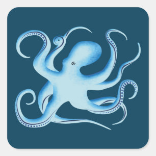 Vector Silhouette of Blue Octopus Square Sticker