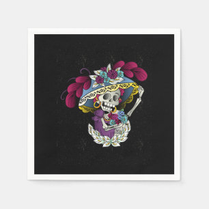 Vector skull mexican catrina napkin