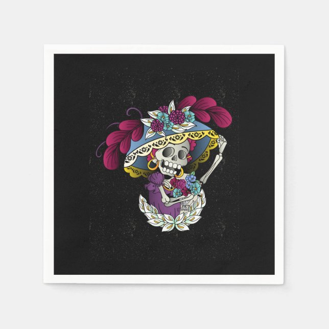 Vector skull mexican catrina napkin (Front)
