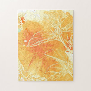 Vector Watercolor Background & Tropical Flowers Jigsaw Puzzle