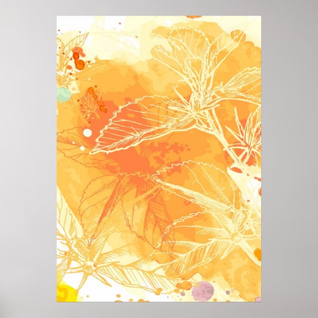 Vector Watercolor Background & Tropical Flowers Poster (Front)
