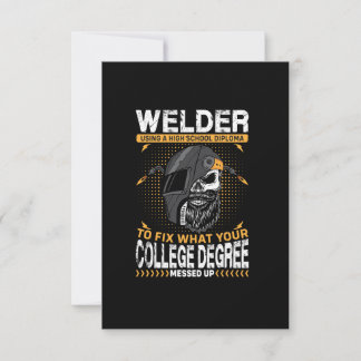Vector welder using a high school diploma to fix w invitation