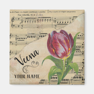 Veena Tulip Vintage Sheet Music Customized Magnet
