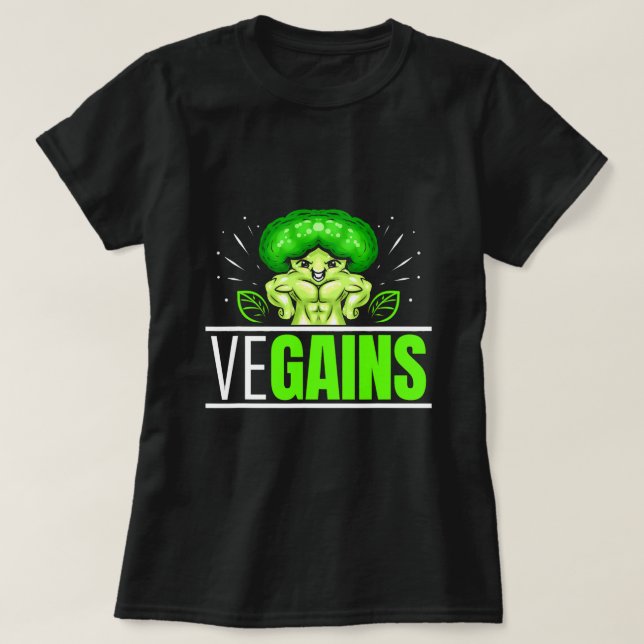 VeGains Strong Broccoli Bodybuilding Vegetarian An T-Shirt (Design Front)