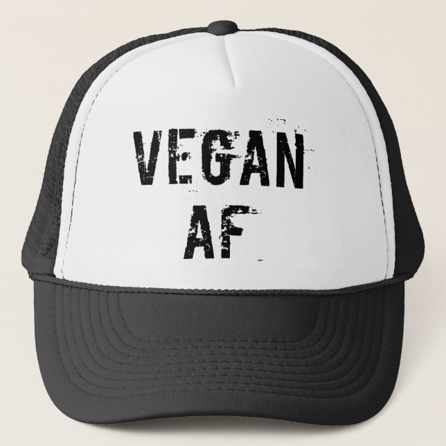 Vegan AF Funny Black Distressed Print Gym Trucker Hat (Front)