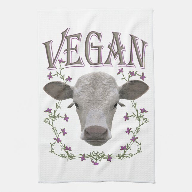 Vegan animals want to live tea towel (Vertical)