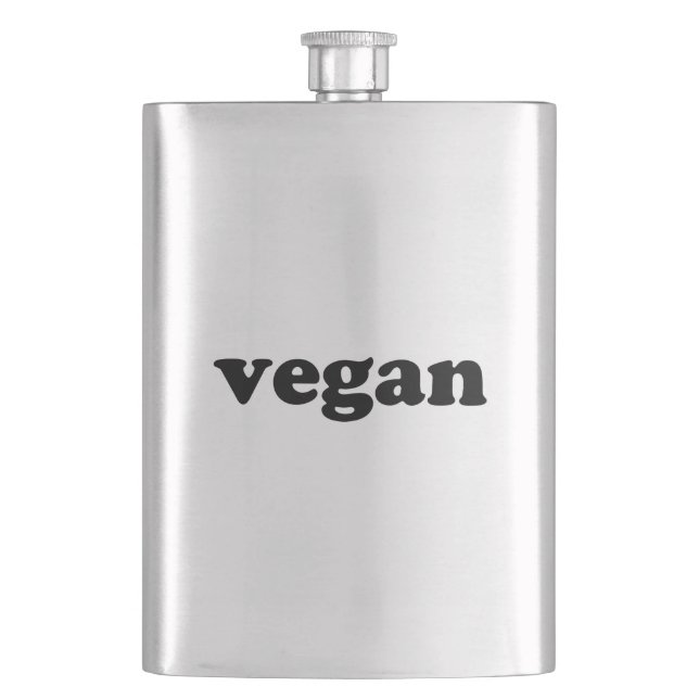 Vegan black modern typography funny hip flask (Front)