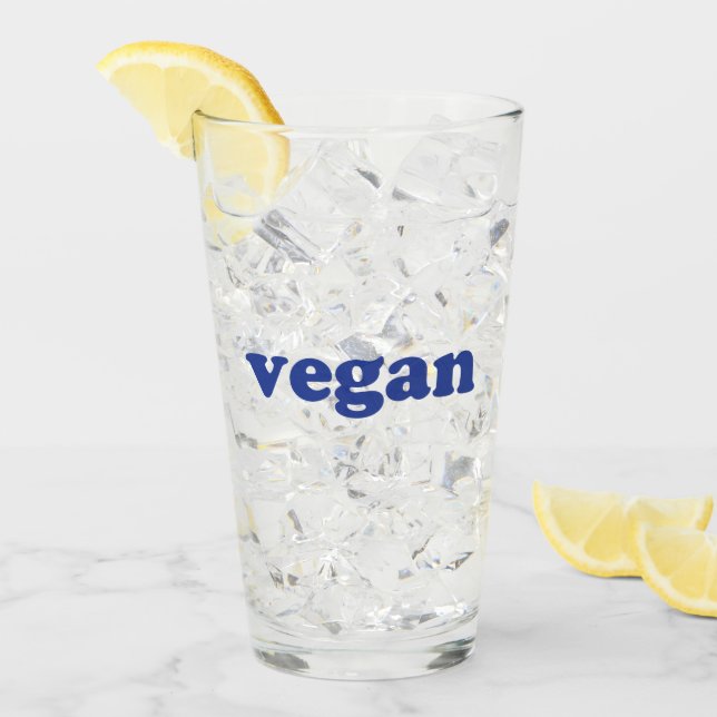 "vegan" blue letters glass cup (Front Ice)