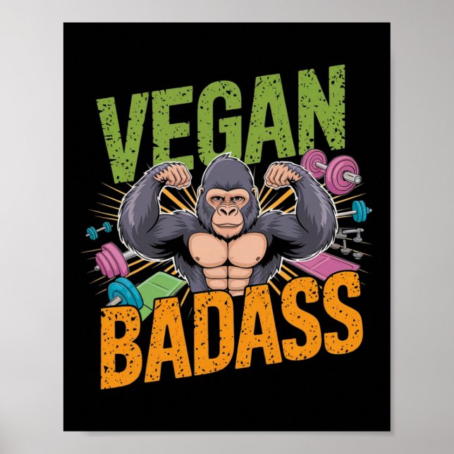 Vegan Bodybuilder Weightlifter Gorilla  Poster (Front)
