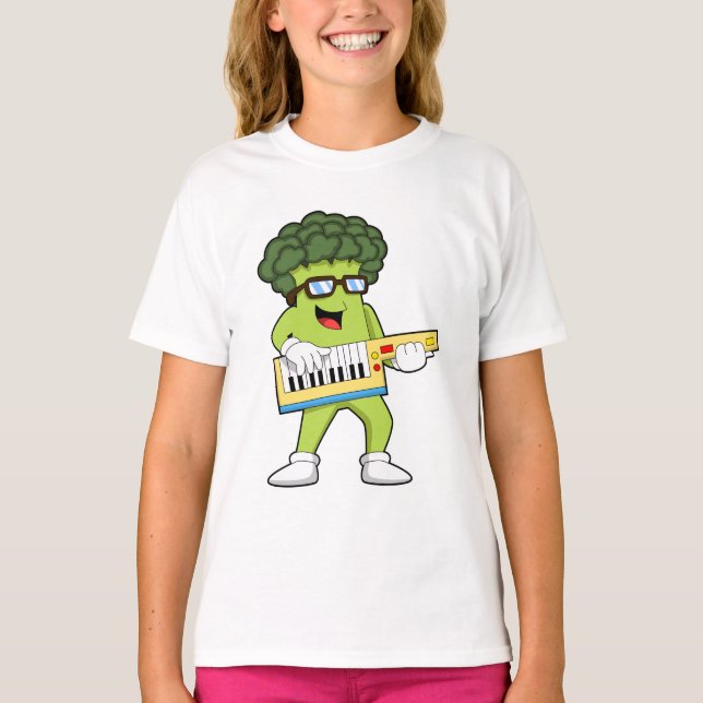 Vegan Broccoli at Music with Guitar T-Shirt (Front)