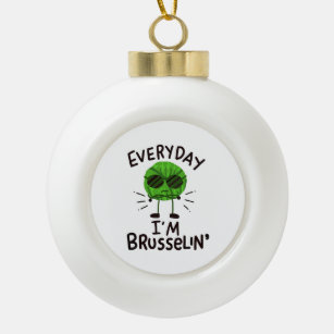 Vegan Brussels Sprouts  Ceramic Ball Christmas Ornament