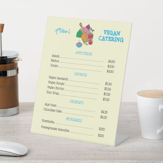 Vegan Catering Table Top Price List Pedestal Sign (In SItu)