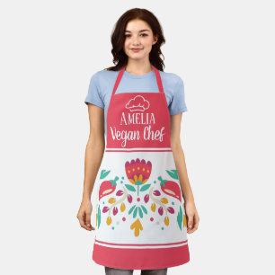 Vegan Chef hat floral radical red colourful Apron