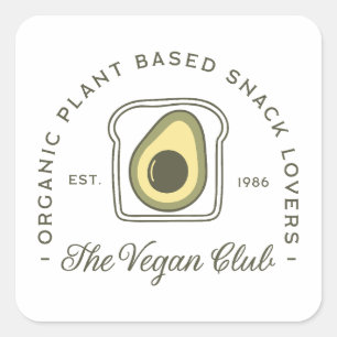 Vegan club plant based avocado lover square sticker