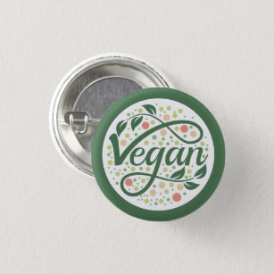 Vegan Creative Typography With Green Leaves 3 Cm Round Badge