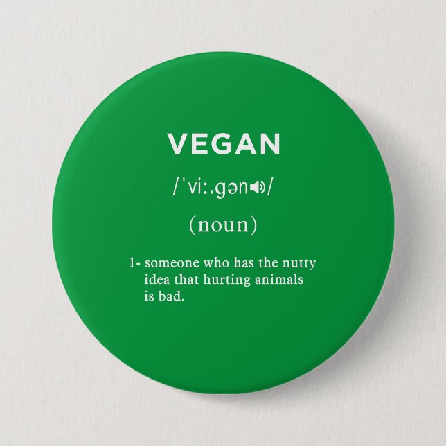 vegan definition green circle 7.5 cm round badge (Front)
