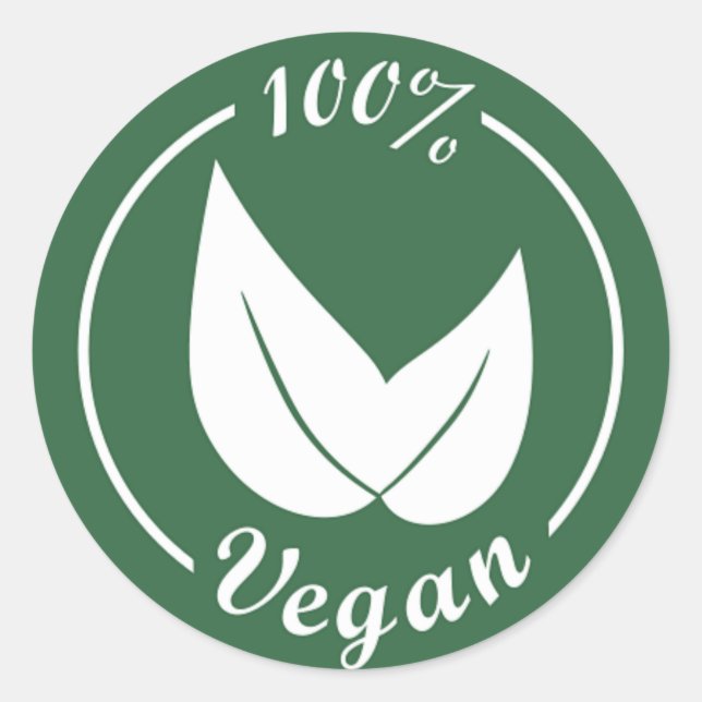 Vegan Design 4 - White on green background Classic Round Sticker (Front)