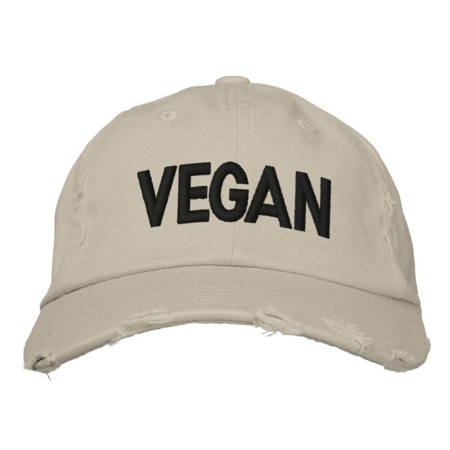 VEGAN Distressed Embroidered Hat (Front)