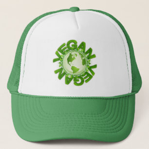VEGAN EARTH GLOBE IN GREEN TRUCKER HAT