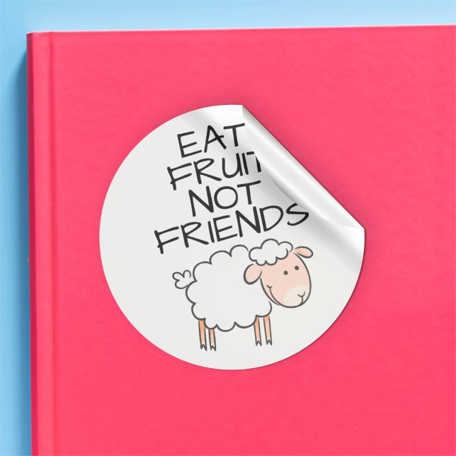 Vegan eat fruits not friends cute cartoon sheep classic round sticker (Creator Uploaded)