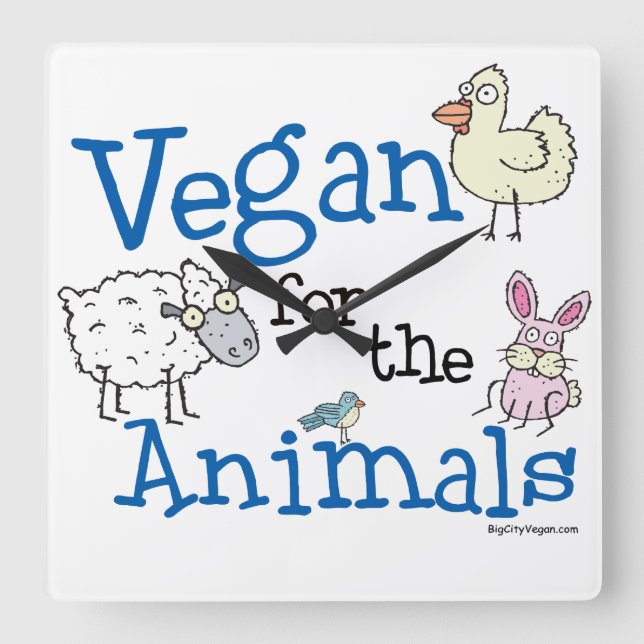 Vegan for the Animals Square Wall Clock (Front)