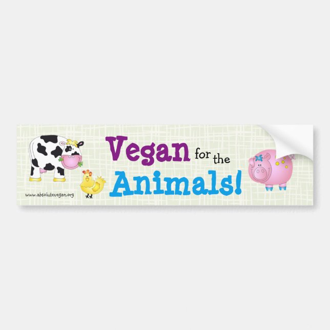 "Vegan for the Animals!" with cute animals Bumper Sticker (Front)