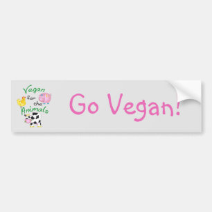 Vegan for the Animals with Cute Pig, Cow, Hen Bumper Sticker