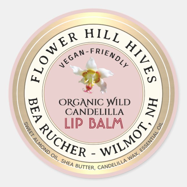 VEGAN FRIENDLY Candelilla wax Lip Balm Label  (Front)