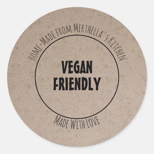 VEGAN FRIENDLY Home Made Customisable Classic Round Sticker (Front)